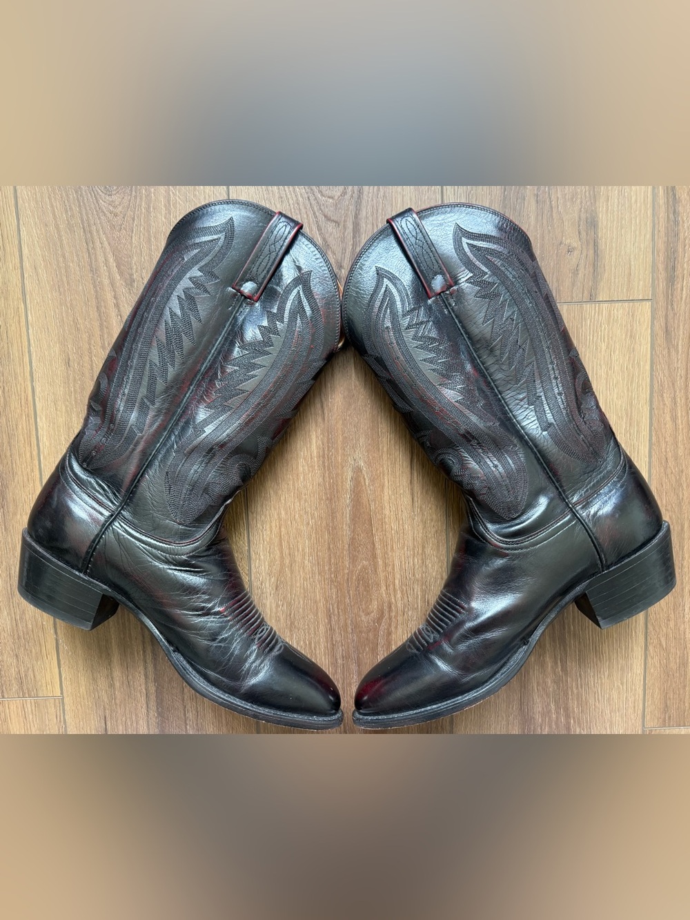Lucchese 2000 Black Cherry Leather Western Men's Boots 10D Style T3012R4